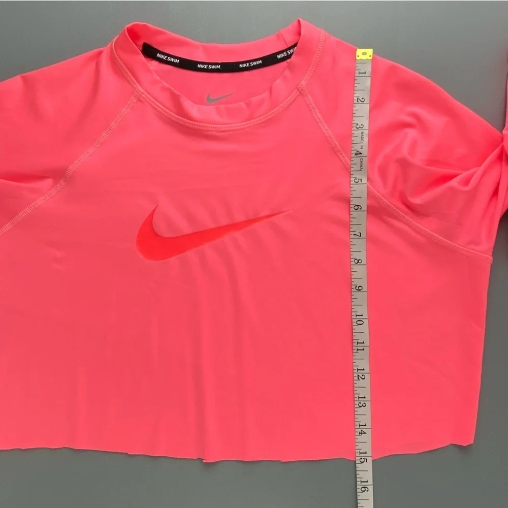Nike Swim Neon Pink LS Cropped Cutoff Dri Fit Tee Sz Large